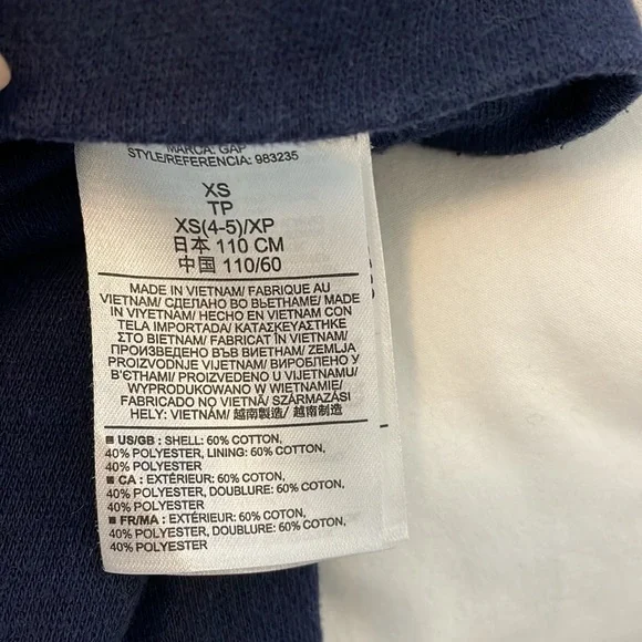 Gap sweatshirt cotton fleece navy moto jacket, size XS (4-5) - Picture 4 of 5